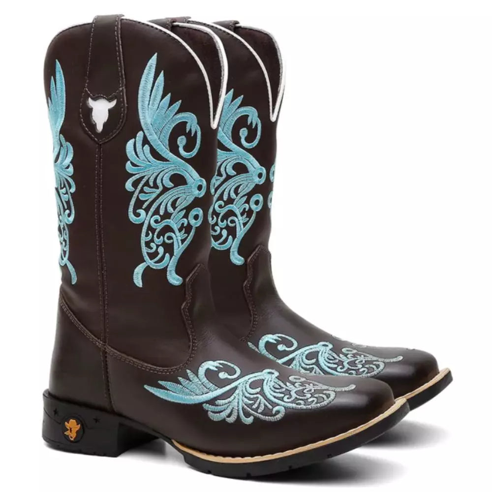 Bota Texana Feminina "Floral Azul" - Esporatto